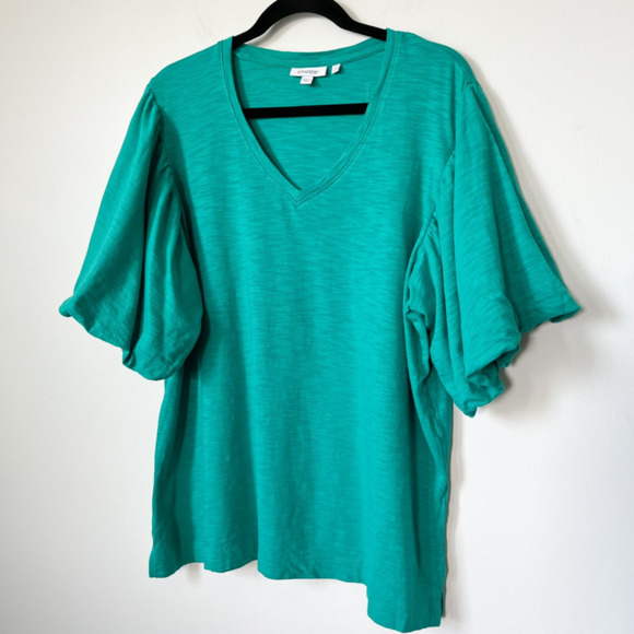 Chicos Puff Sleeve V Neck Slub Tee Teal Green Womens Plus XXL Cotton Modal - Picture 4 of 12